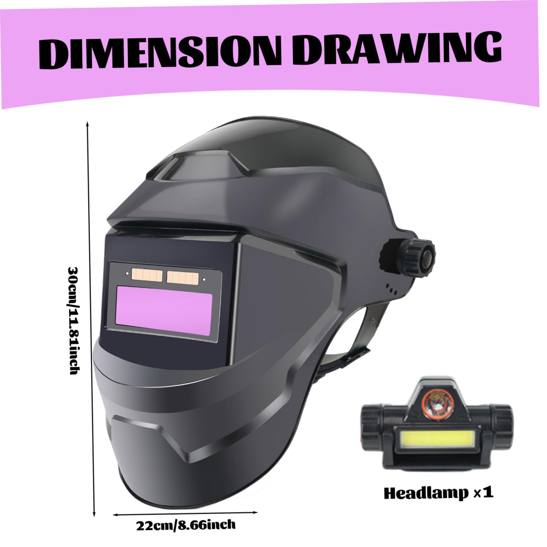 Casco de Soldadura con oscurecimiento automático, máscara de Soldadura LCD con energía Solar y Linterna Frontal, Capucha de Transpirable, Ajustable y Resistente al Calor con diseño Gira