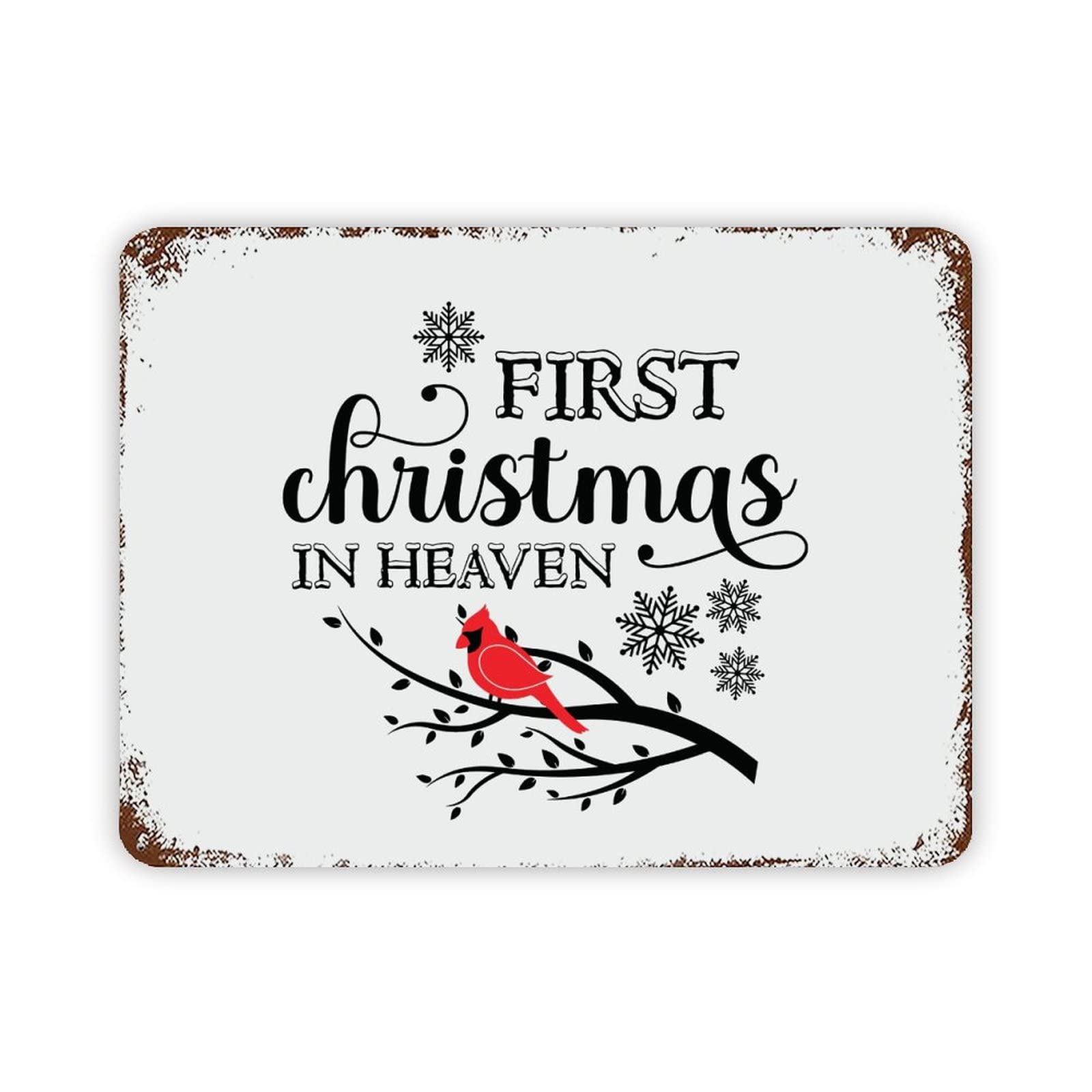 ENEDNATE Christmas Metal Sign,Quote Metal Sign First Christmas in Heaven Retro Decorative Aluminum Tin Signs 12x16 Inch Man Cave Street Metal Sign for Office School Classroom Nursery Decoration