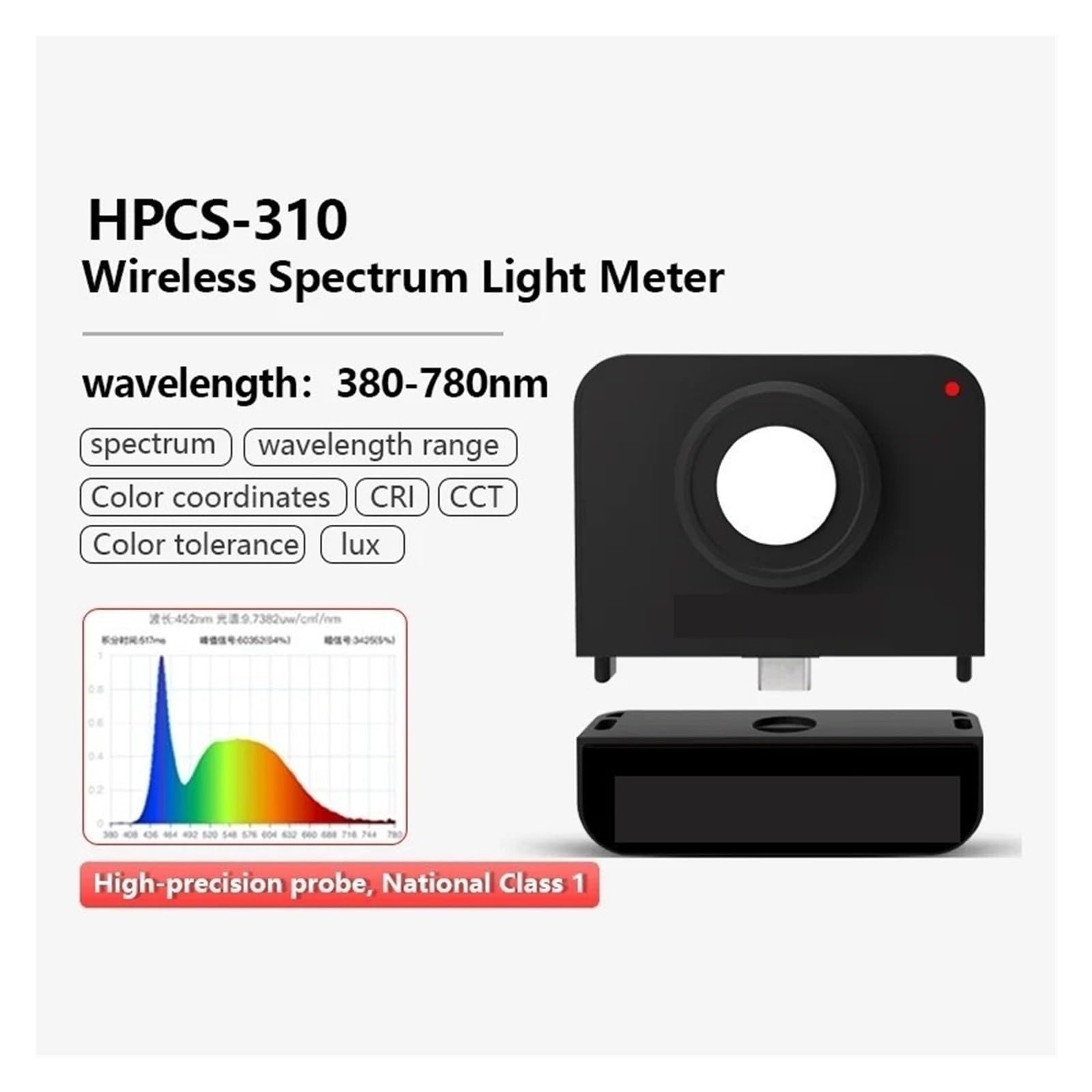 Spectromètre De Lumière Portable HPCS310P, Spectre Complet 380-780nm