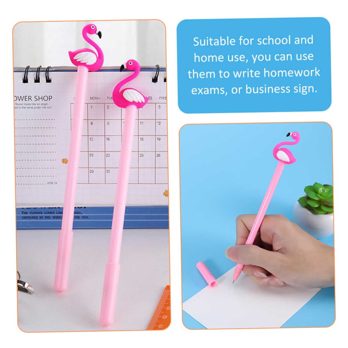 Housoutil 60 Pièces Stylo Gel Flamingo pour Garçon Fille Fournitures Scolaires et Design Animé pour École et