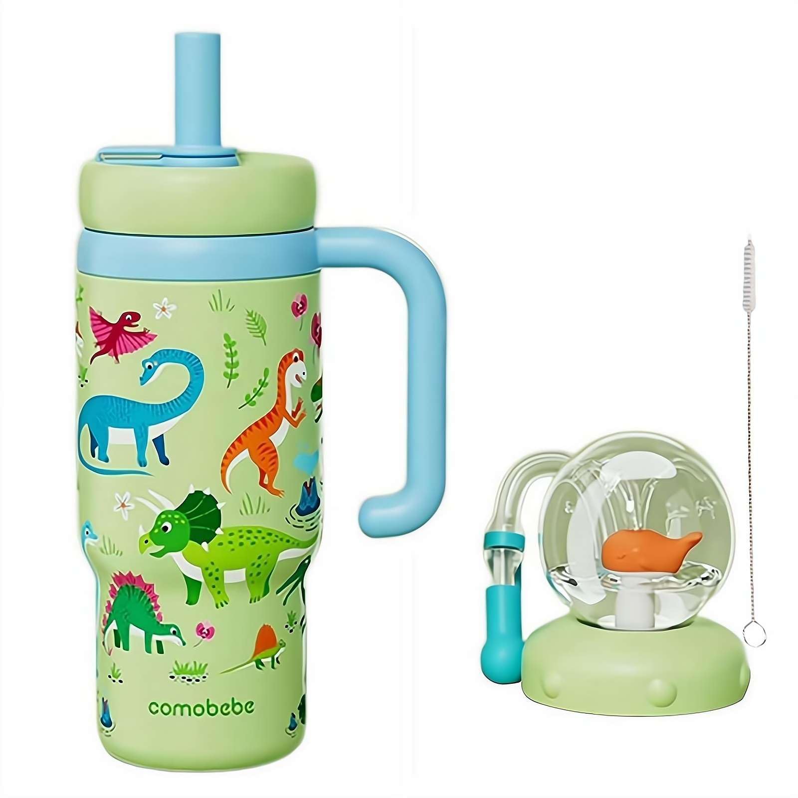 Walvisfontein, 680 ml roestvrijstalen drinkbeker met walvisspuit, geïsoleerde reismok, twee siliconen zachte punt, met deksel en rietje en lekvrij, voor tieners en volwassenen (stijl F