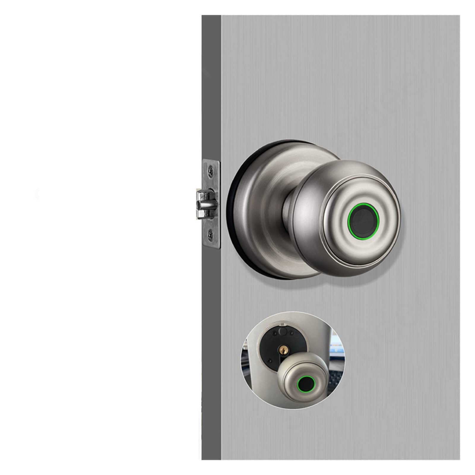 Smart Lock, Blokada linii papilarnych do inteligentnego zamka Tuya Bezkluczykowy dostęp Biometryczny odcisk palca typu C i mechaniczne odblokowanie klucza,do sypialni, biur i hoteli(Silvery)
