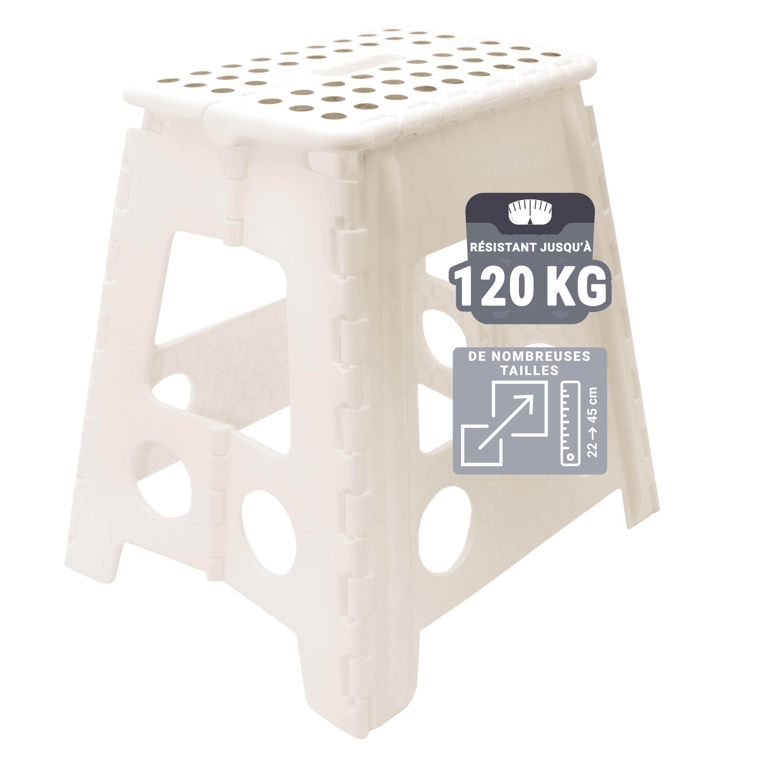 Tabouret pliant 39 cm blanc pour adulte et enfant de camping