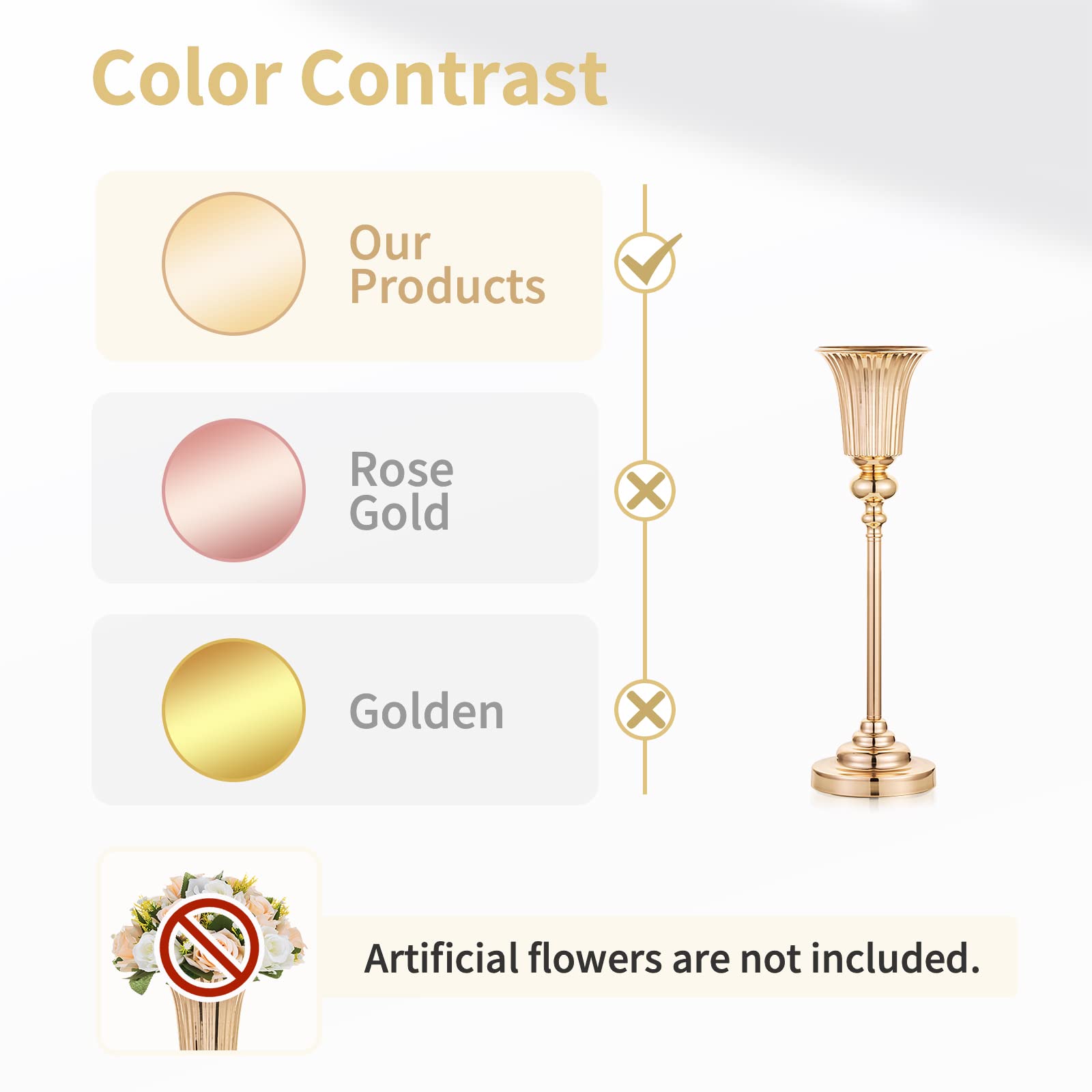 NUPTIO Vaso Oro Centrotavola Matrimonio: 10 Pezzi 54.6cm Alti Vasi Centro Tavola Metallo Portafiori Tromba Fiori per Nozze Cerimonia Anniversario Compleanno Festa Decorazione