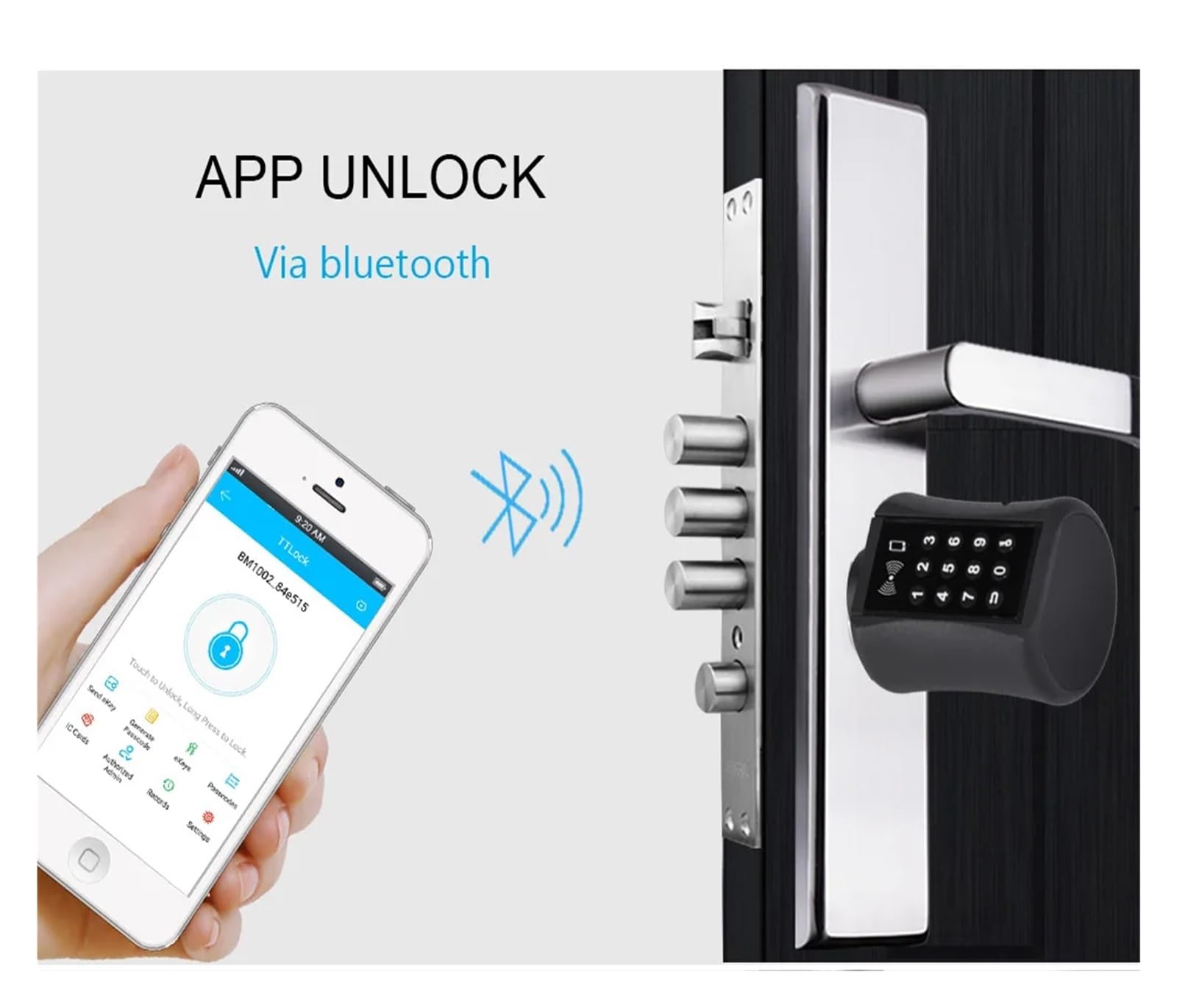 Bluetooth Serratura a cilindro con password Scheda Elettronica Smart Door Lock Tastiera digitale Codice Keyless Home(Silver,80mm)