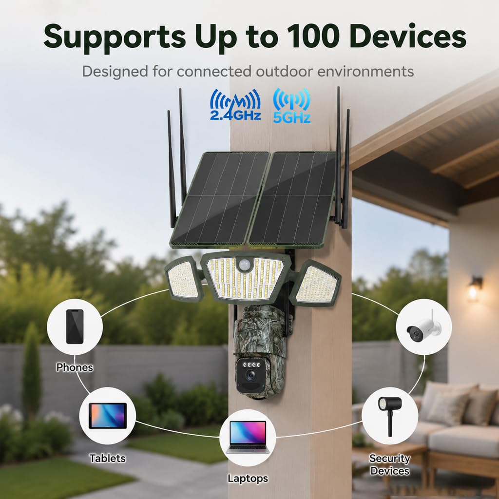 Panel solar de 30 W para exteriores, doble banda, 5.8G/2.4G, repetidor WiFi, luz solar de jardín, cobertura de 300 m, batería de 30000 mAh, IP65, para patio, granja, oficina, uso comercial (verde
