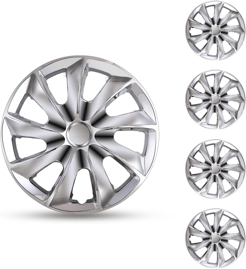 4-Pack 13 Inch Wheel Hubcaps,WOLFSTORM Special Design Fashion Shape Replacement Rim Cover Hubcaps,Car Wheel Hub Accessories-Silver - Chrome