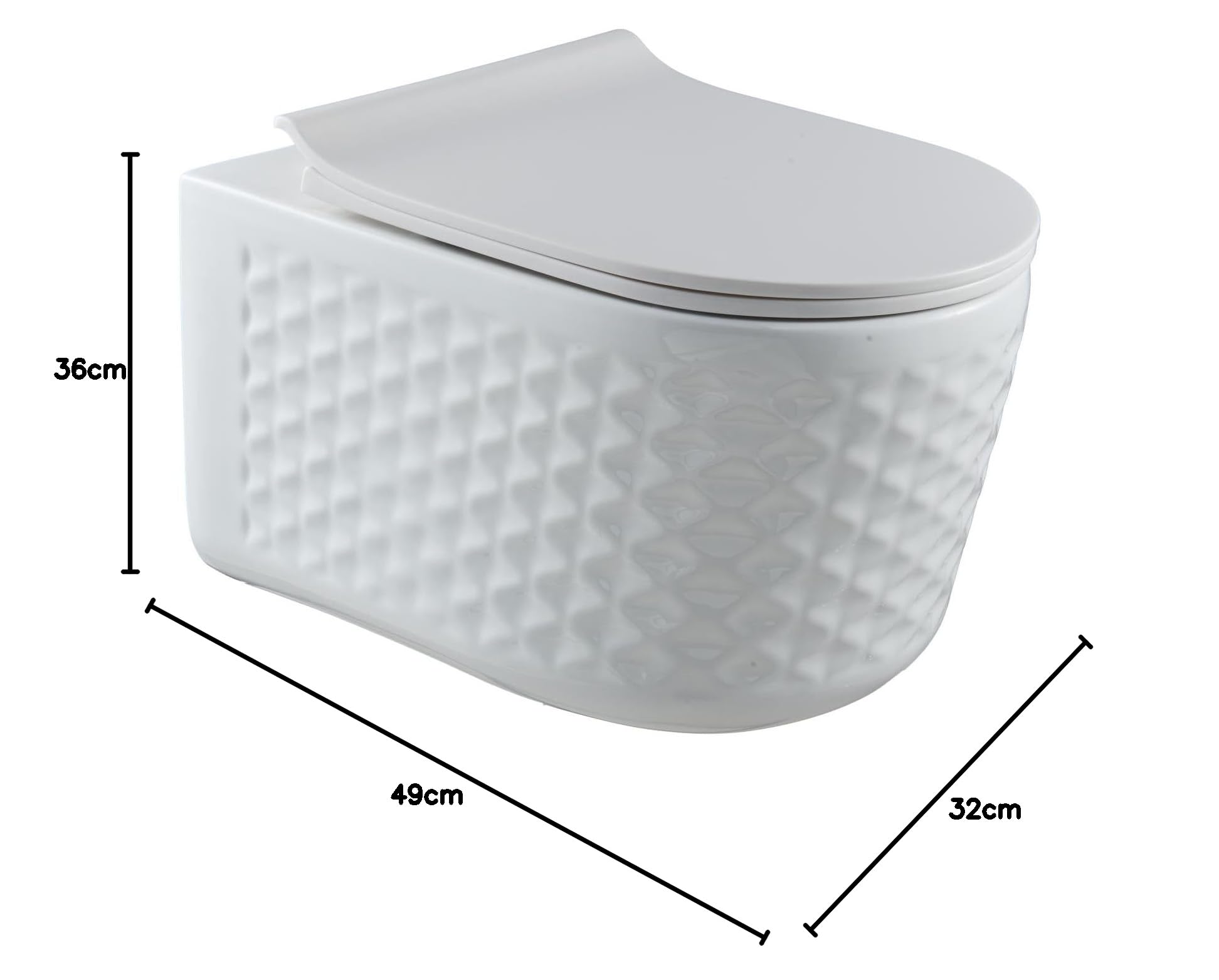 WC suspendu sans rebord Nano revêtement Céramique Toilettes et abattant avec fermeture automatique (élégant en blanc)