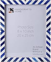 Handicrafts Home Handmade Chevron Bone Inlay 8x10 Blue Picture Frame - Coastal Nautical Boho Farmhouse Wall Shelf Decor