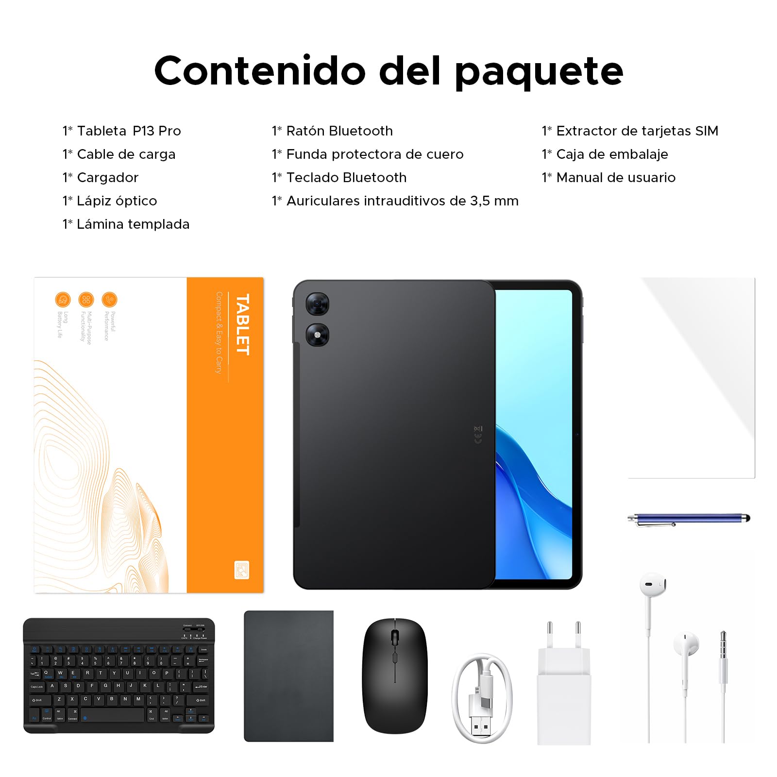 P13 Pro Tablet 13.4 Pulgadas 120Hz Android 16, 48GB RAM + 256GB(TF 2TB) Tablet con Teclado y Lapiz, T7280 Octa-Core, 12000mAh/18W, 16MP+8MP, Gemini AI, Widevine L1, Face ID, Dual SIM 4G, Negro