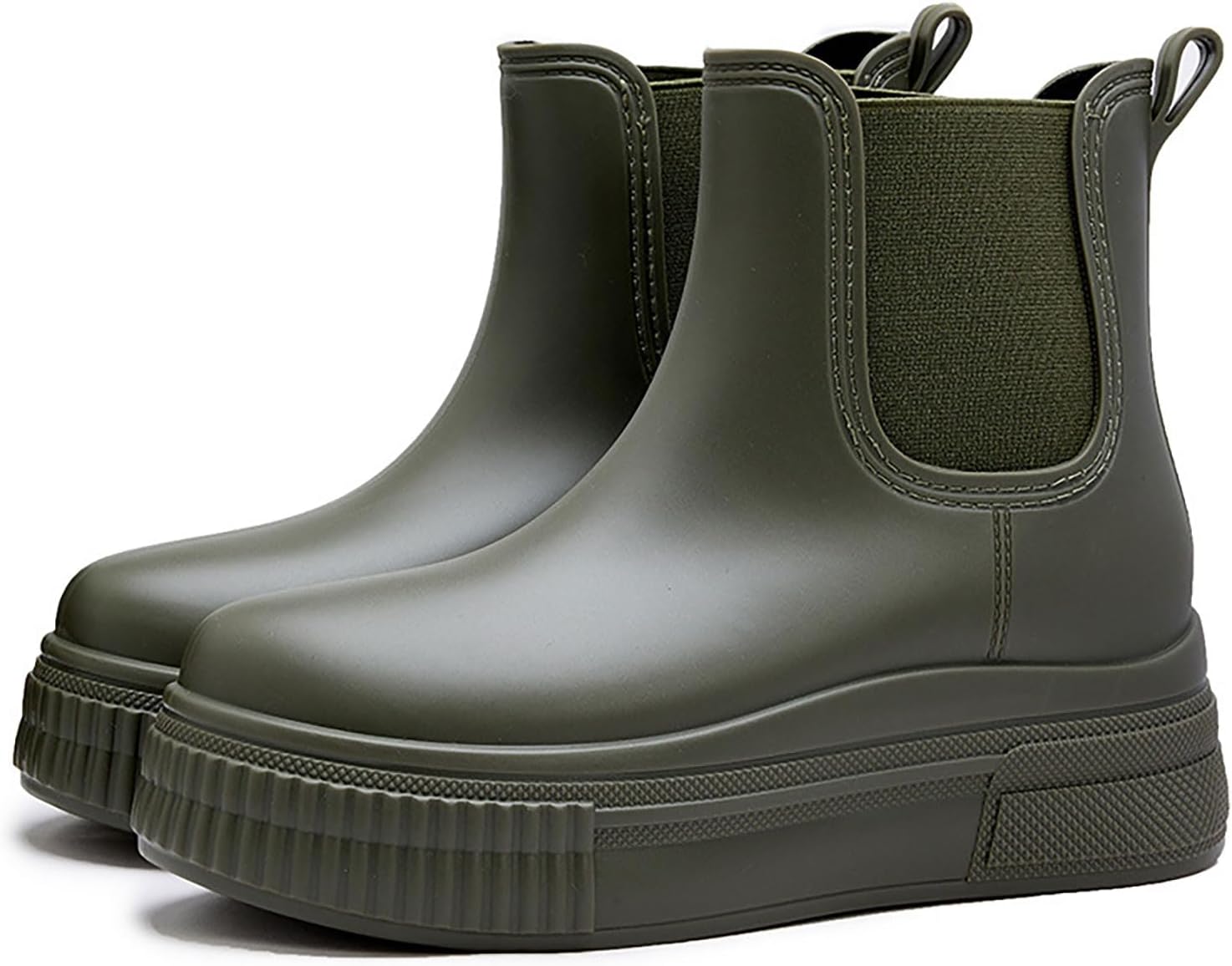 Women's PVC Chunky Platform Ankle Rain Boots Waterproof Slip On Anti-slip Chelsea Boots Comfort Wide-leg Elastic Band Outdoor Rubber Garden Work Rain Boots For Yard Farm