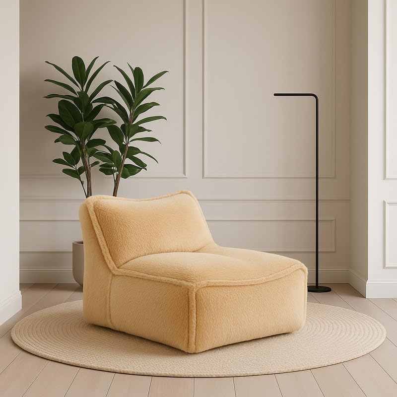 Image of Biggie Bean Bag Chair with Beans Filled 5XL Baithak Chair - Lounge in Style. Relax in Comfort. (Made of : Soft Fur Cream)