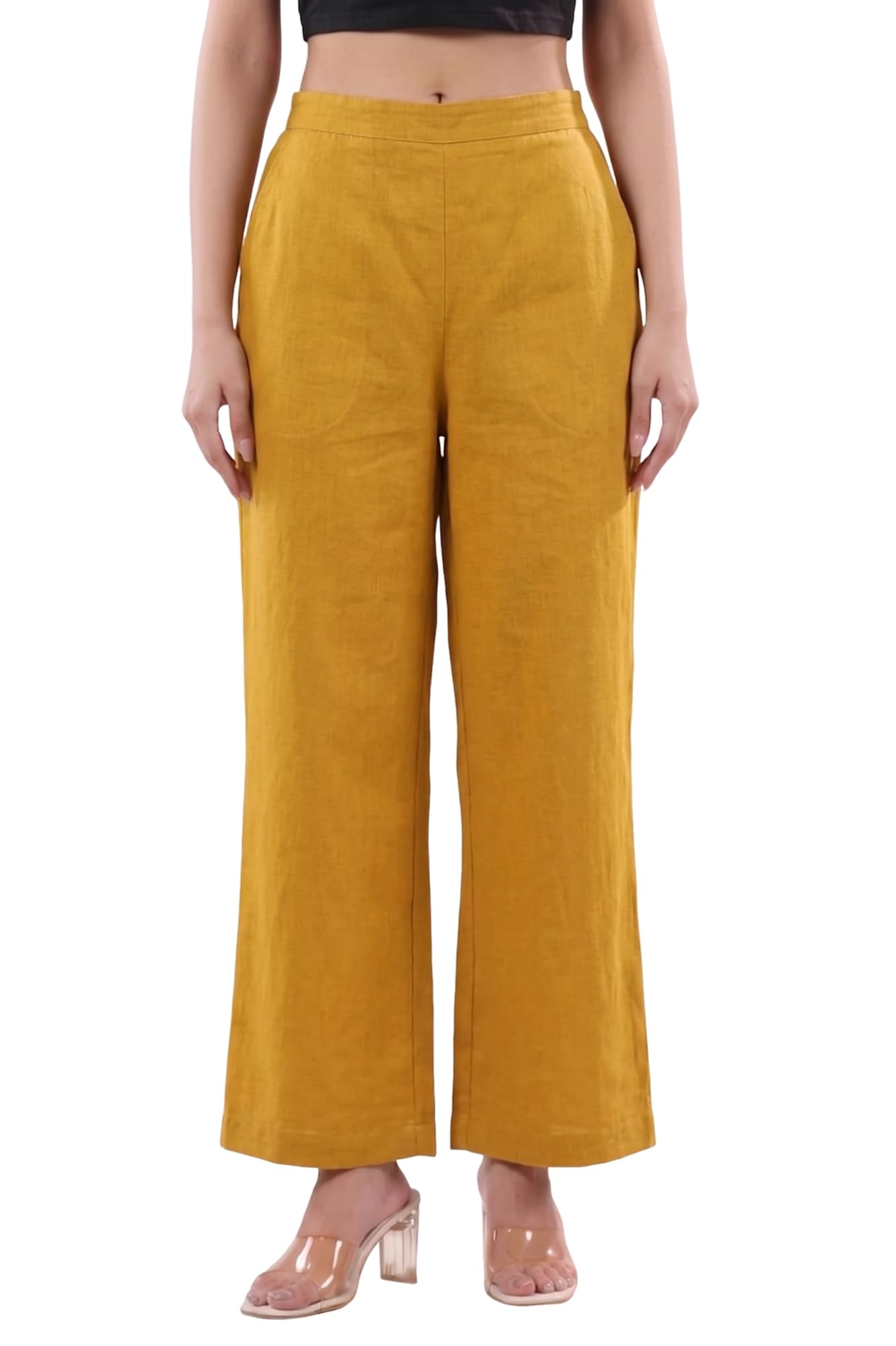 Women Cotton Wide Leg Korean Pants Stylish Western Palazzo Straight Leg Parallel Trousers Office Casual Wear-image-42