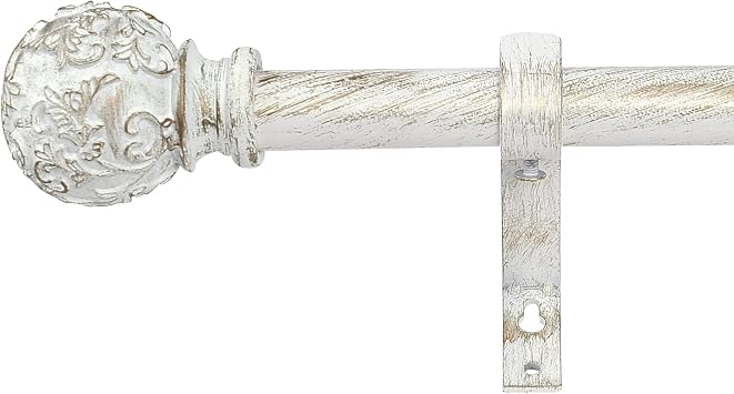 RYB HOME Small Window Curtain Rod Short, Easy Hanging Kitchen Drapery Rod with Mounting Set Ivy Pattern Ball Finials for Living Room Bedroom Bathroom, 28 to 48", White, 1 inch Diameter