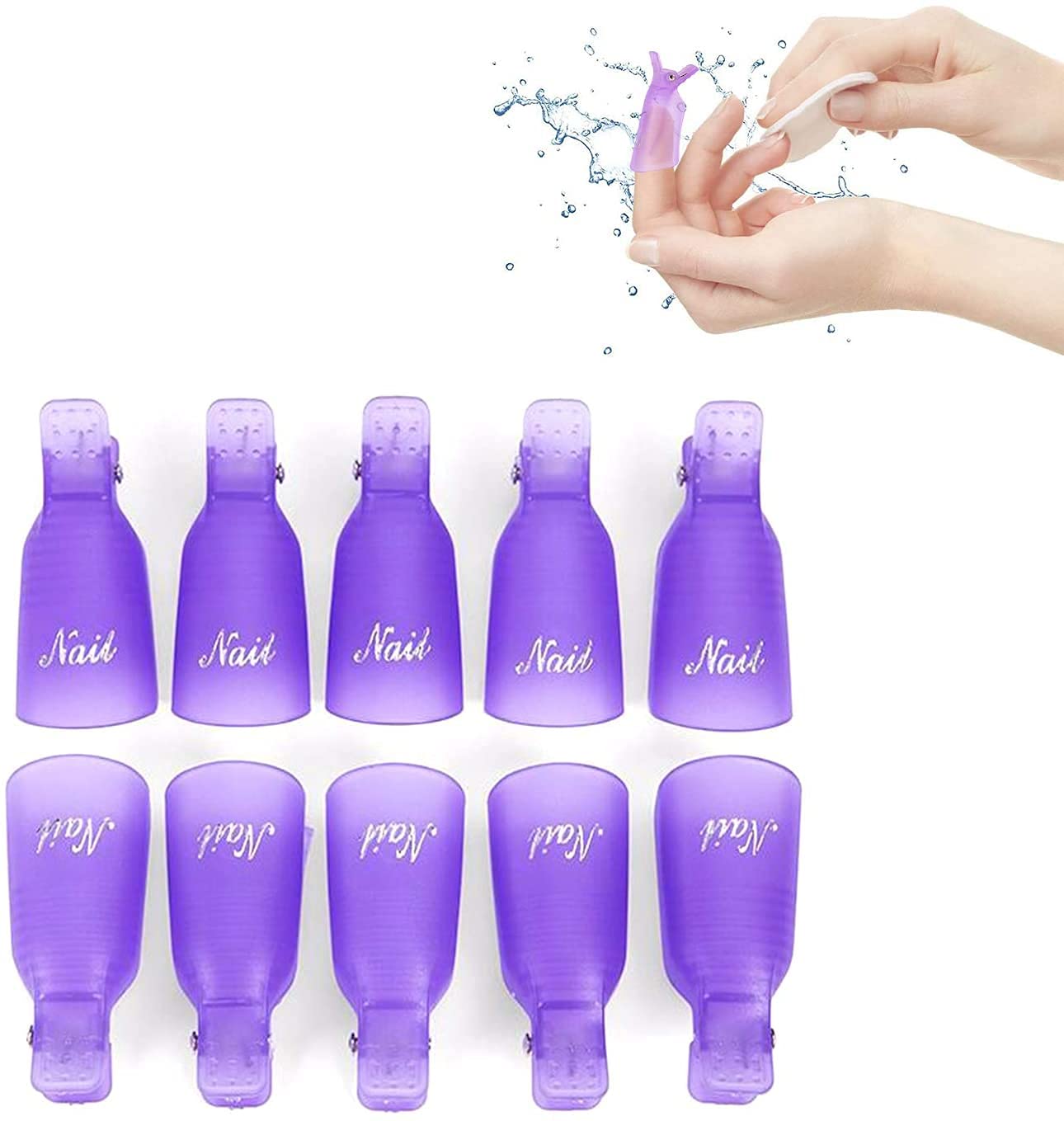 morkka10 Pcs Nail Remover Clip Set Pure Acetone Nail Art Soak Off Cap Reusable Professional Plastic Uv Gel Polish Remover Wrap Cleaner Clip Cap Tool (Purple)