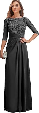 Lace Mother of The Bride Dresses for Women Chiffon Long Formal Dress with Sleeves Corset Evening Gowns