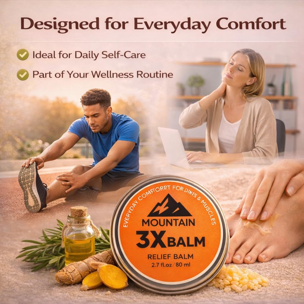 Mountain 3X Balm, Mountain 3X Relief Balm - 2.7fl oz – Soothing Body Balm for Neck, Hands & Feet with Organic Arnica & Camphor (1 pack)