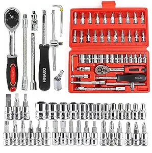 Finaxo Premium 46 in 1 Pcs Combination Wrench Set/Socket for Car&Bike Repairing Hand Tool Long Handle Kit 46pcs Combo Tools Repair 1/4