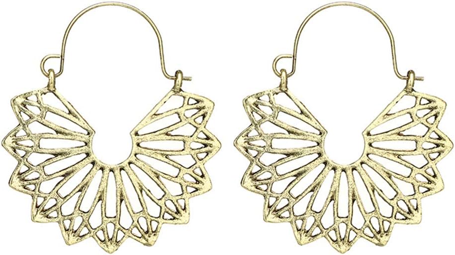Earrings Women's Fashion Vintage Hollow Triangular Fan Shape Dangle Hoop Earrings Jewelry -