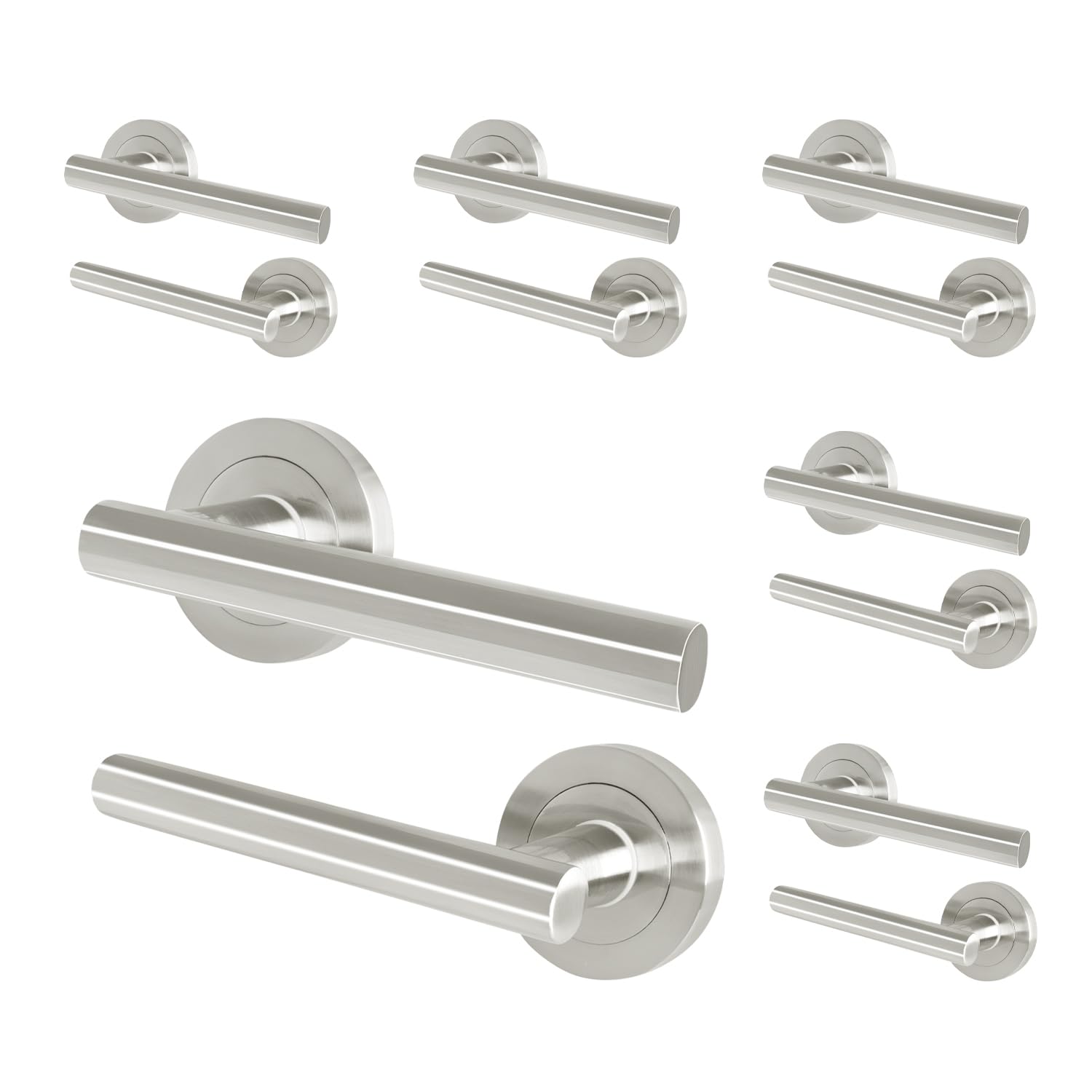EAI Internal Door Handle Satin Nickel | 6 Pairs Satin Lever on Rose Round Handles | Oliena Range โ image 1