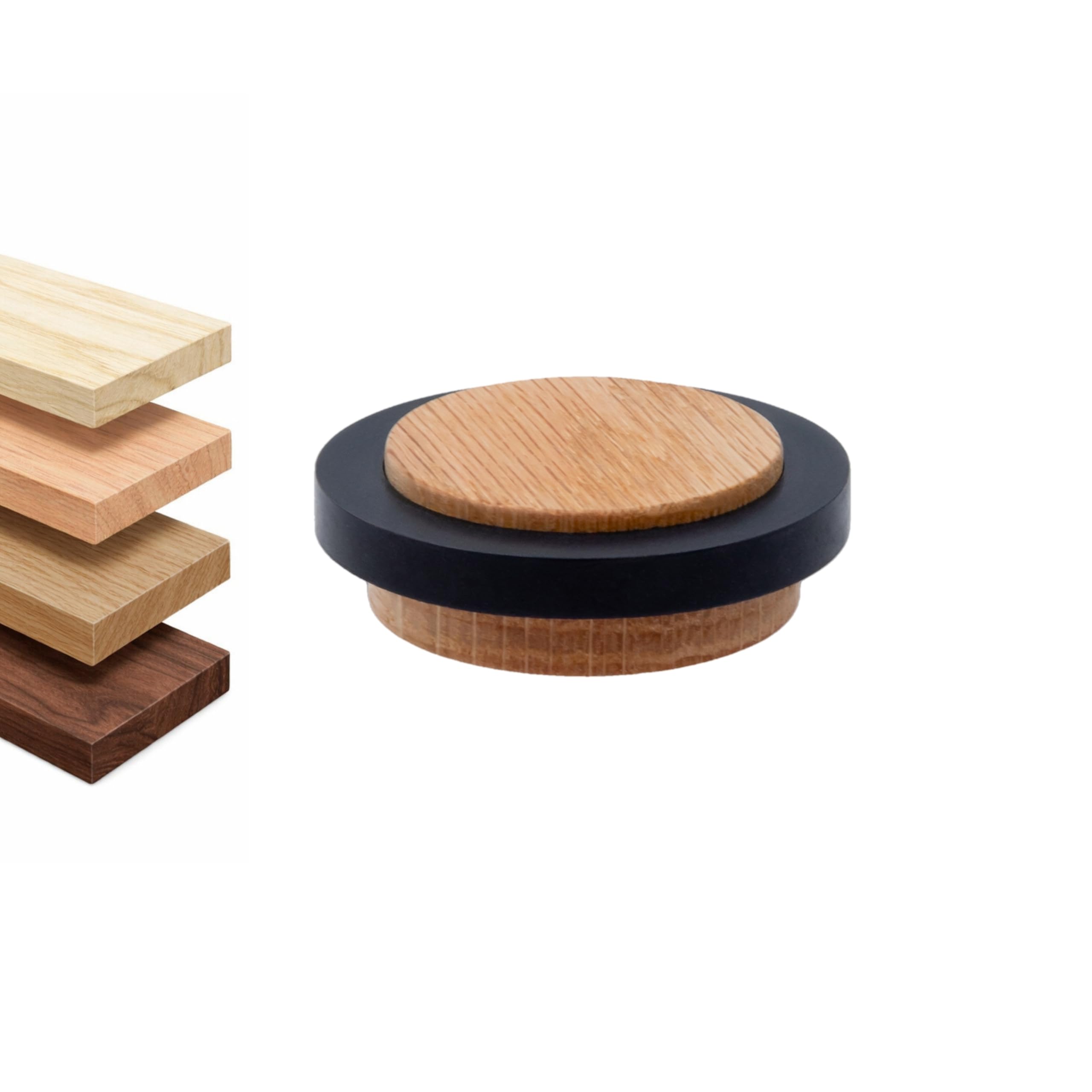 EVI Herrajes | Wooden Door Stop | Red Oak Wood with Black Rubber | 1.46" x 0.63" | Adhesive Installation | for Smooth Floors | Mod.30235X12