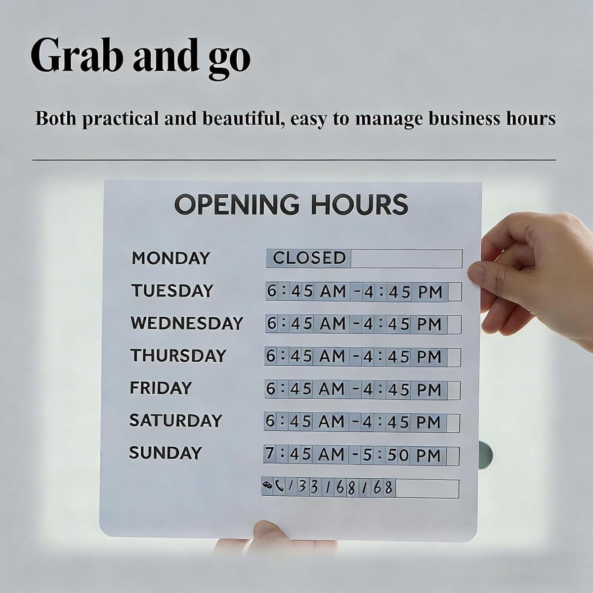 Panneau magnétique en métal for les heures de travail, tableau d'horaires modifiable et réutilisable avec ventouses et chiffres magnétiques, panneau des heures d'ouverture, for vitrines, salons(Black)