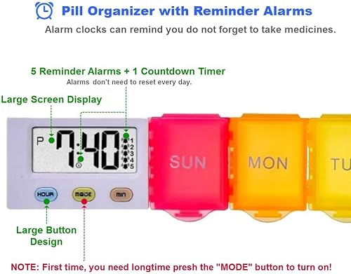 Miniatura 2 de Organizador de píldoras AM PM para 7 días, diseño a prueba de humedad y compartimentos grandes para contener vitaminas, aceite de pescado,