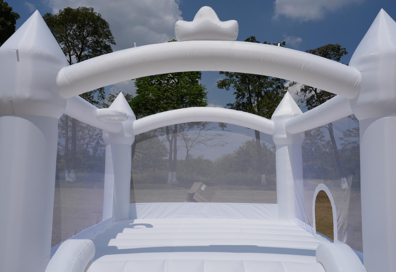 FBSPORT Inflatable White Bounce House for Kids,Large Inflatable Bouncy Castle with Wide Slide, Blower & Basketball Hoop for Indoor/Outdoor Jump House