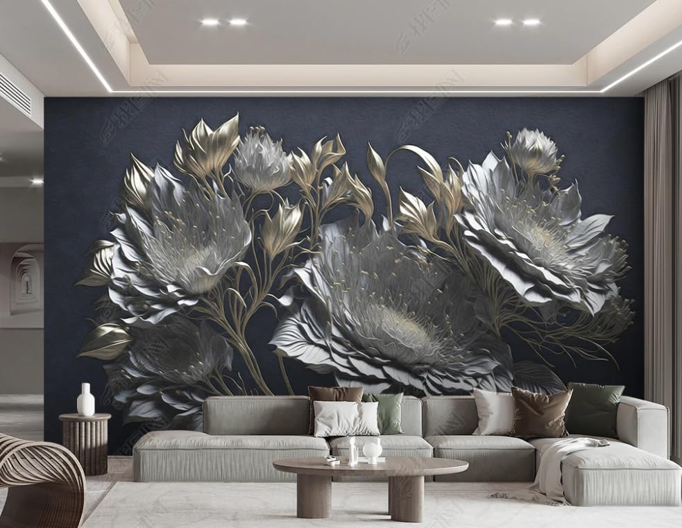 Papier peint intissé fleur relief 3D poster mural pour masquer défauts