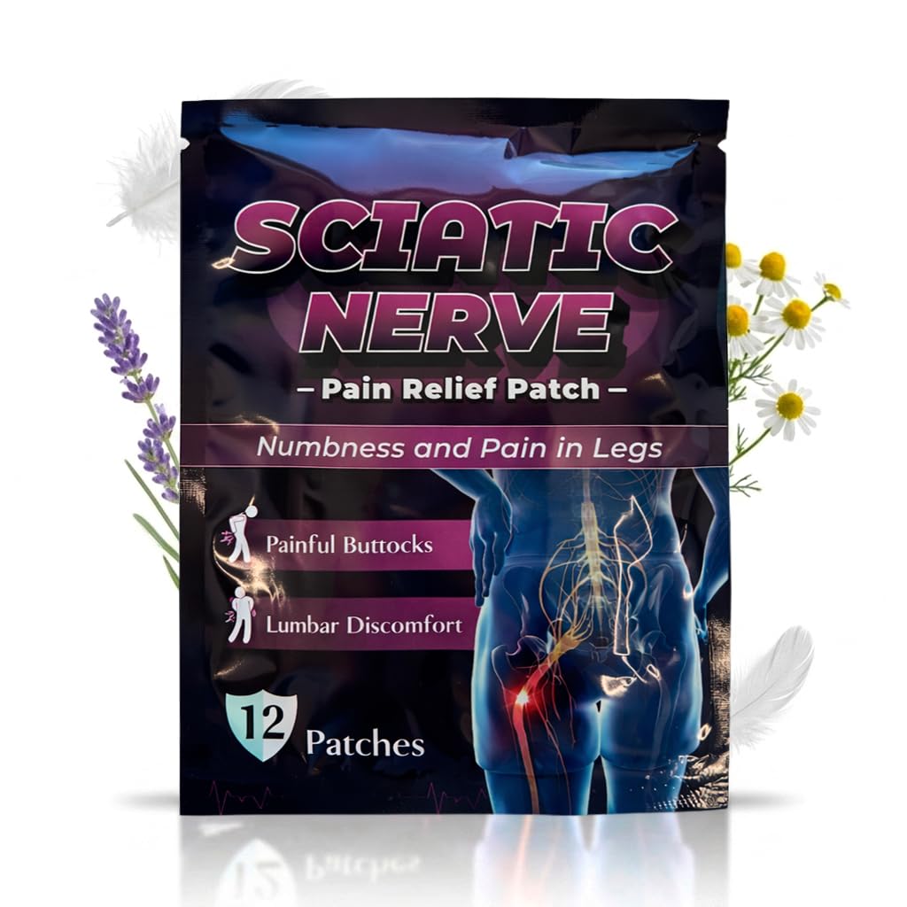 Patch Sciatico 60 Pezzi – Patch Riscaldante per Dolore al Nervo Sciatico, Lombari, Schiena e Articolazioni, Sollievo Muscolare Naturale, Tessuto Traspirante e Flessibile, Formula con Estratti Vegetali