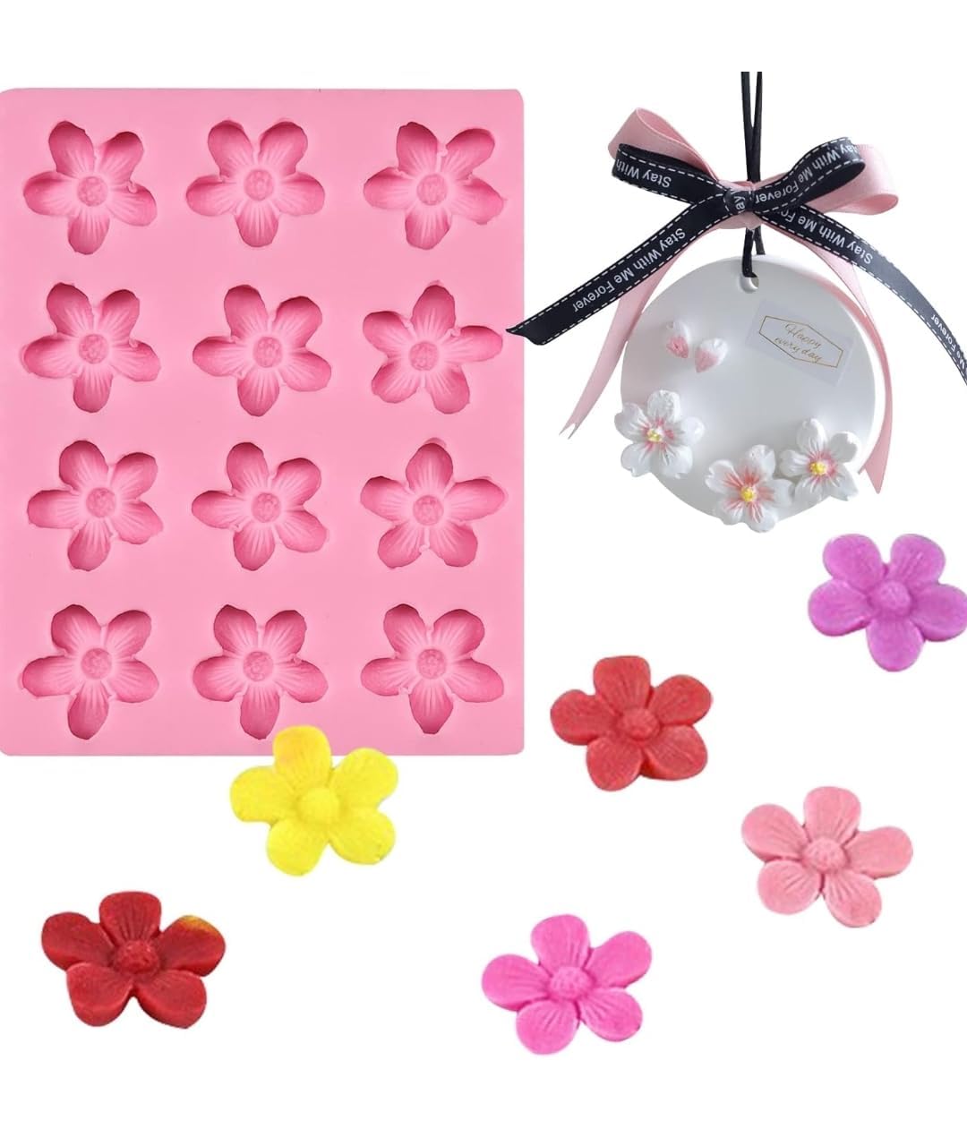 Daisy Flower Shape Silicone Mold for Candle Making Flower Mould Cherry Blossom Topping Floral Moulds Resin Gypsum Clay Craft Fondant Wax Molds 12 Cavity-image-14