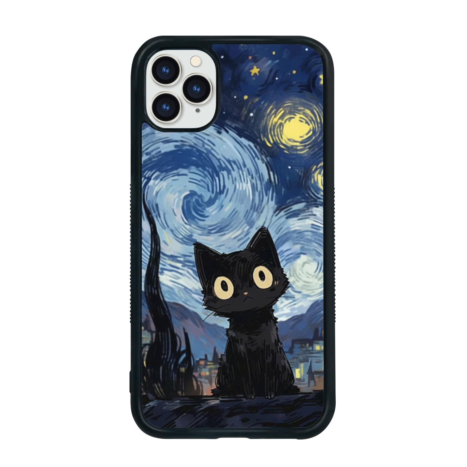 Onemiliayears Cute Starnight Cat Phone Case, Van Gogh Cute Cat Pattern iPhone 12/12 Pro Case, Non-Slip Design and Shock Absorption, Phone Case for Teen Girls, Boys, Women and Men(iPhone - 12/12