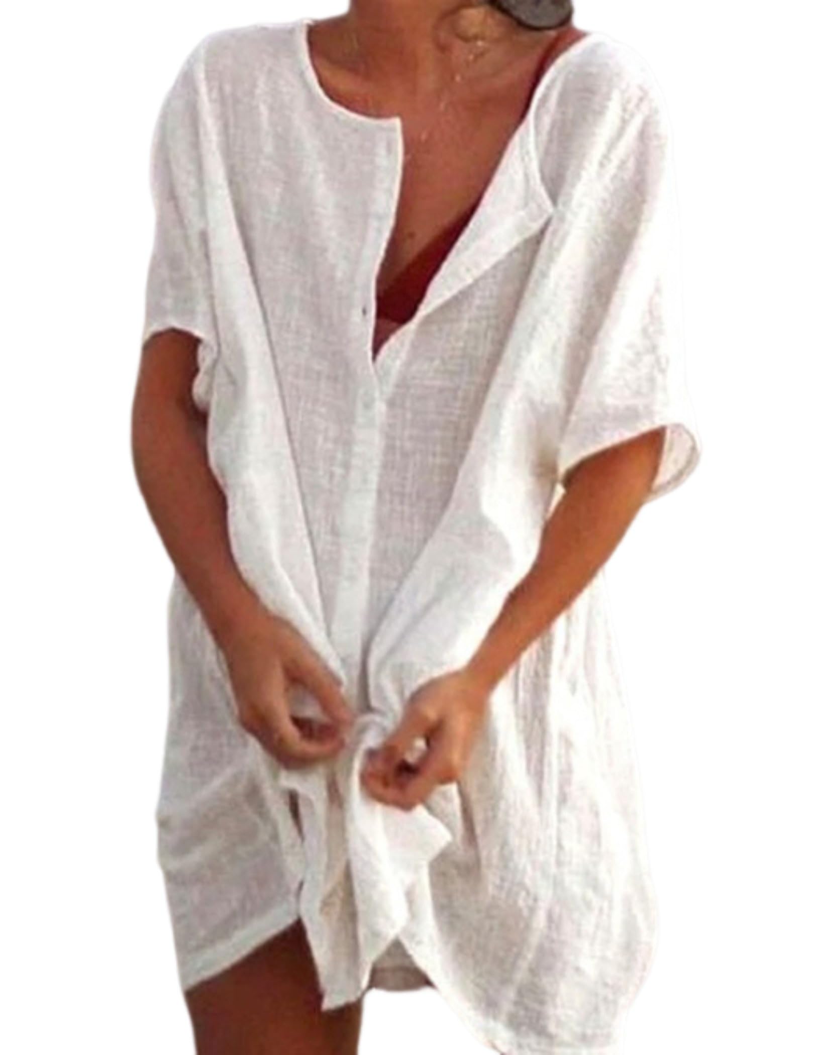 Zeagoo Vestido de playa de verano para mujer, poncho de playa, vestido de lino