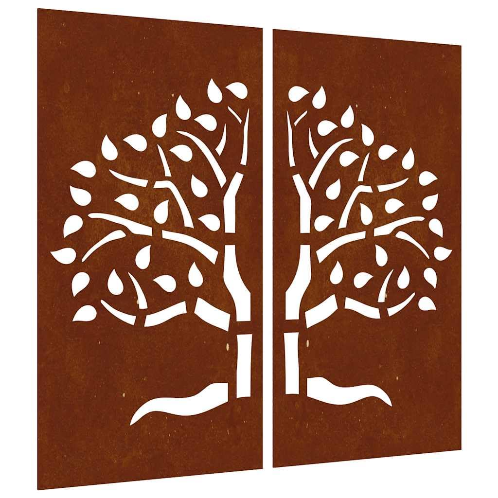 Adorno Pared jardín 2 uds Acero corten diseño árbol 105x55 cm, Casa y jardín Decoración Obras de Arte Carteles, copias y Arte Visual, Marrón, 4.43kg