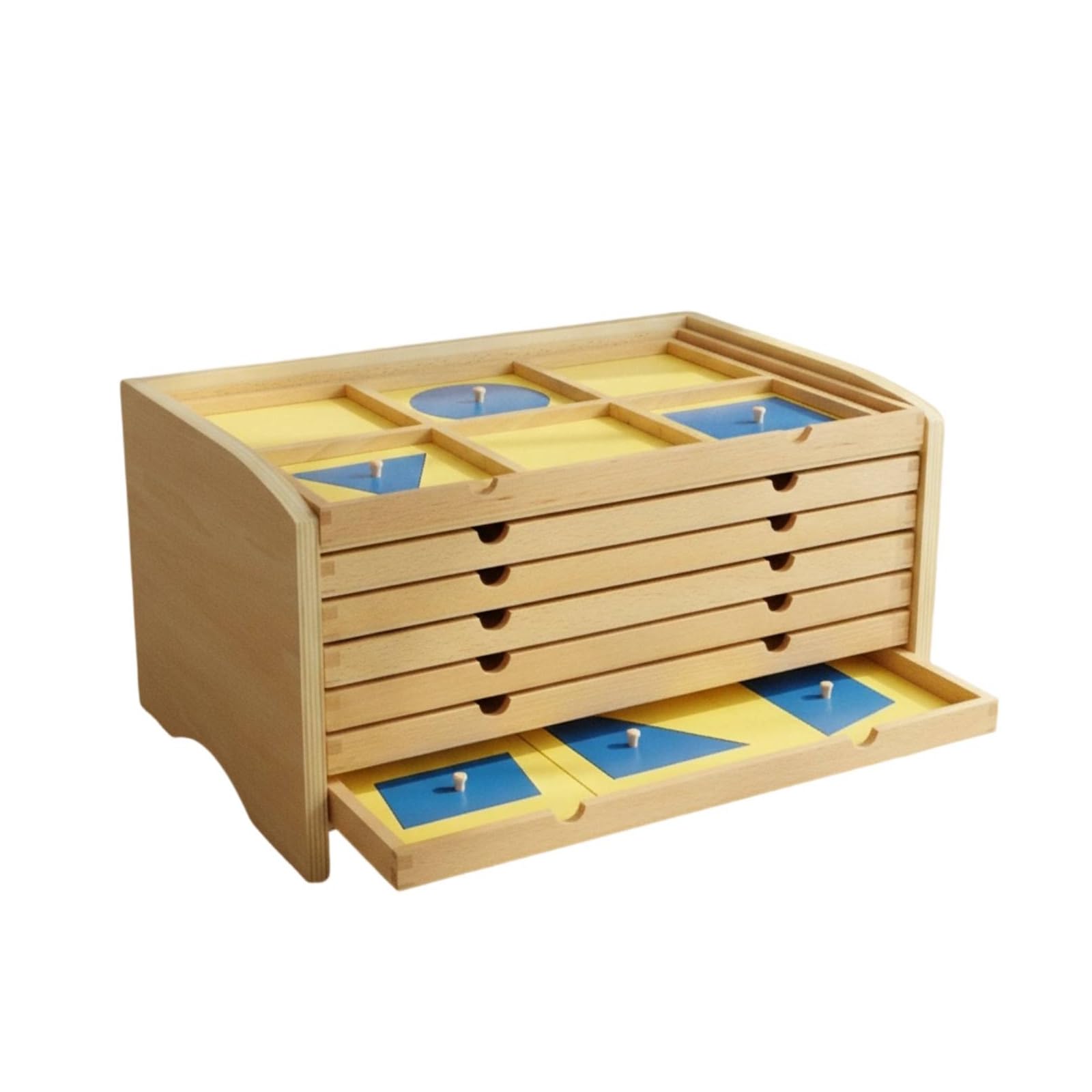 Geometrico Cassettiera Didattica Armadietto Educativo Mobile Educativo in Legno con Pannelli Gialli E Forme Rimovibili Adatto per Bambini Scuola Homeschooling Aula