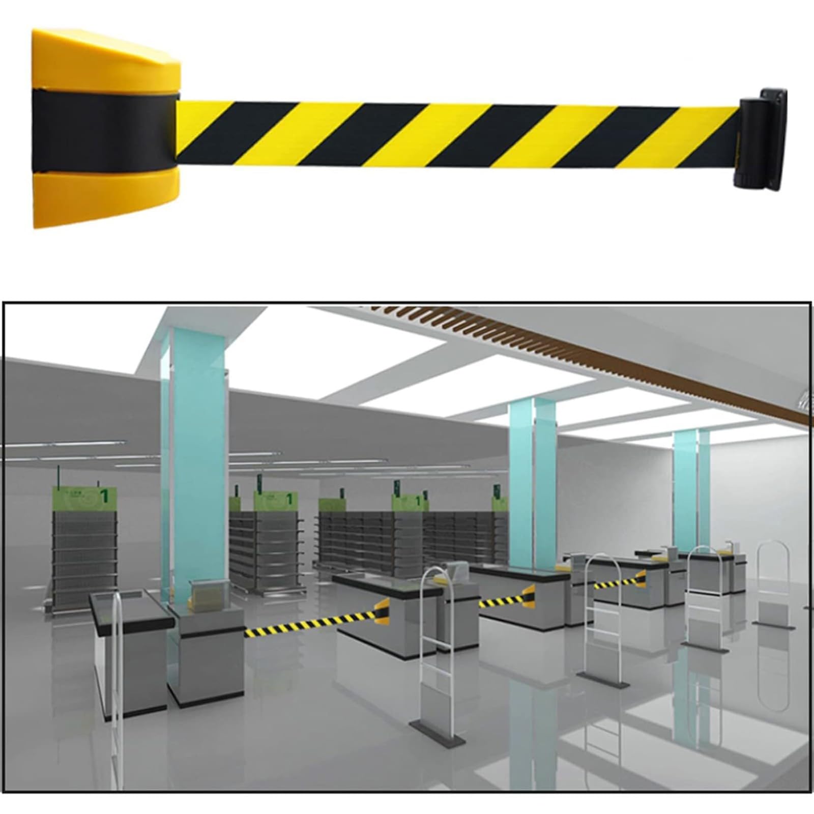 Barrera Retráctil del Cinturón de Colas, Barrera Montada en la Pared | Para Oficinas de Colas y áreas Públicas(10m/32.8ft)