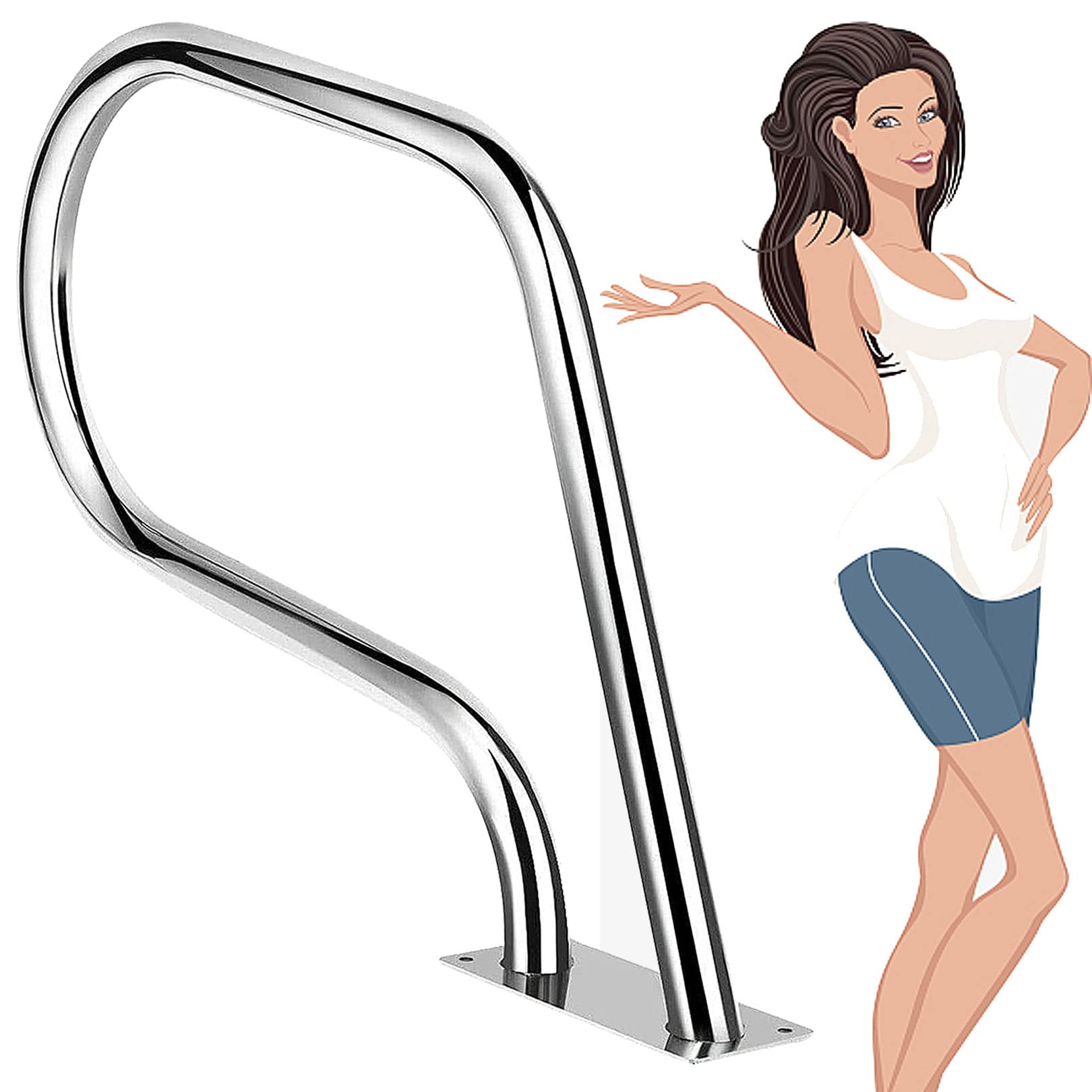 Main courante de piscine en acier inoxydable 304 argent pour escalier de bassin creusé