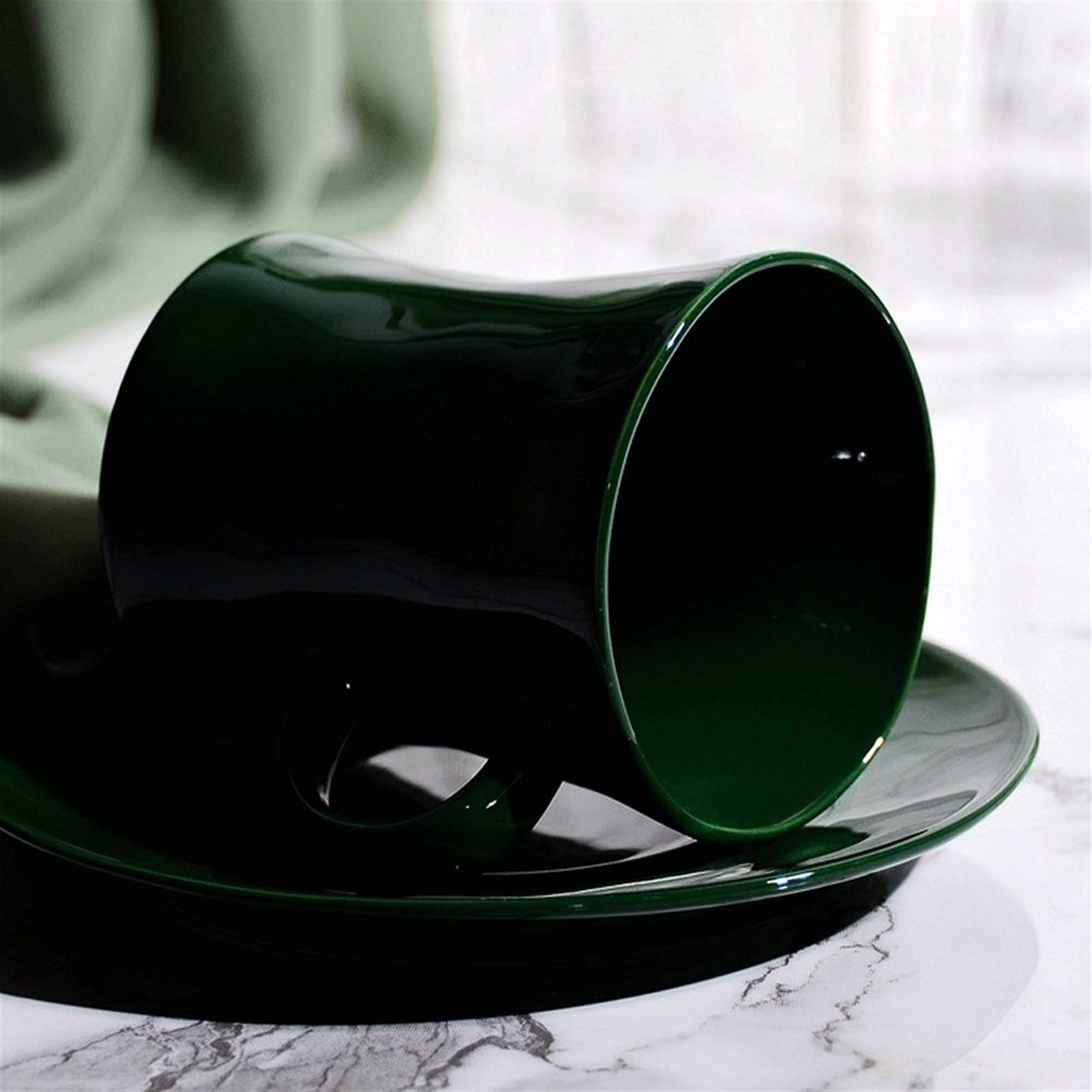 Juego de Taza y platillo de café de Porcelana, 320 ml (10,82 oz), Taza de Leche Verde, Taza de Coco con asa, Taza de té, Vasos para Bebidas, Vasos para Fiestas y Bebidas Calientes.