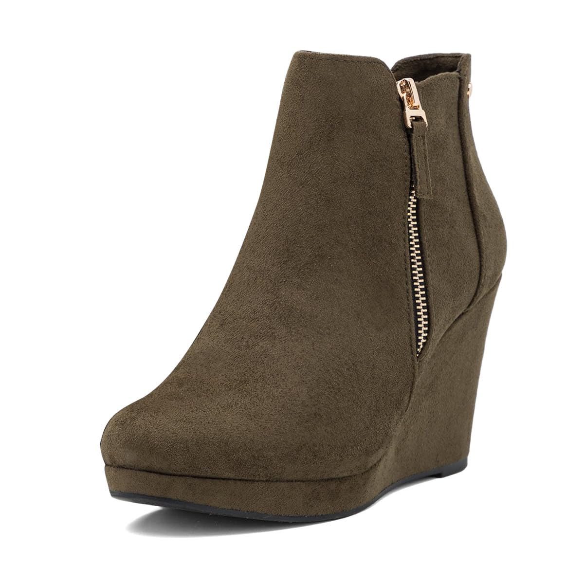 miss left Women's Trendy Wedge Ankle Boots Closed Round Toe Double Zippers High Heel Short Booties Fashion Party Shoe Size 4-16 US