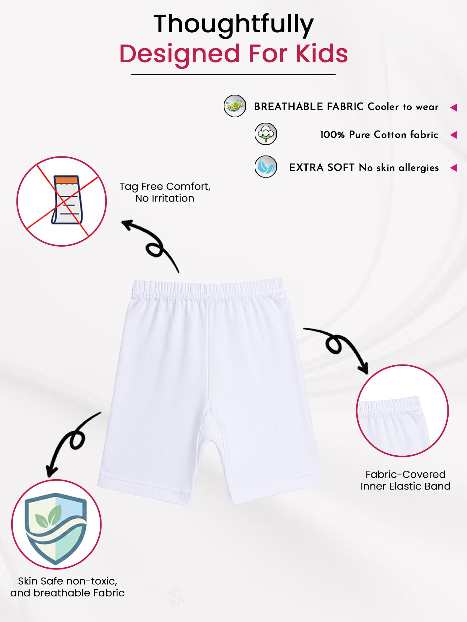 BODYCARE Girls Cycling Shorts | 100% Cotton Stylish, Comfortable & Durable Shorts for Girls | Pack of 3… (Color & Print May Vary) White 1