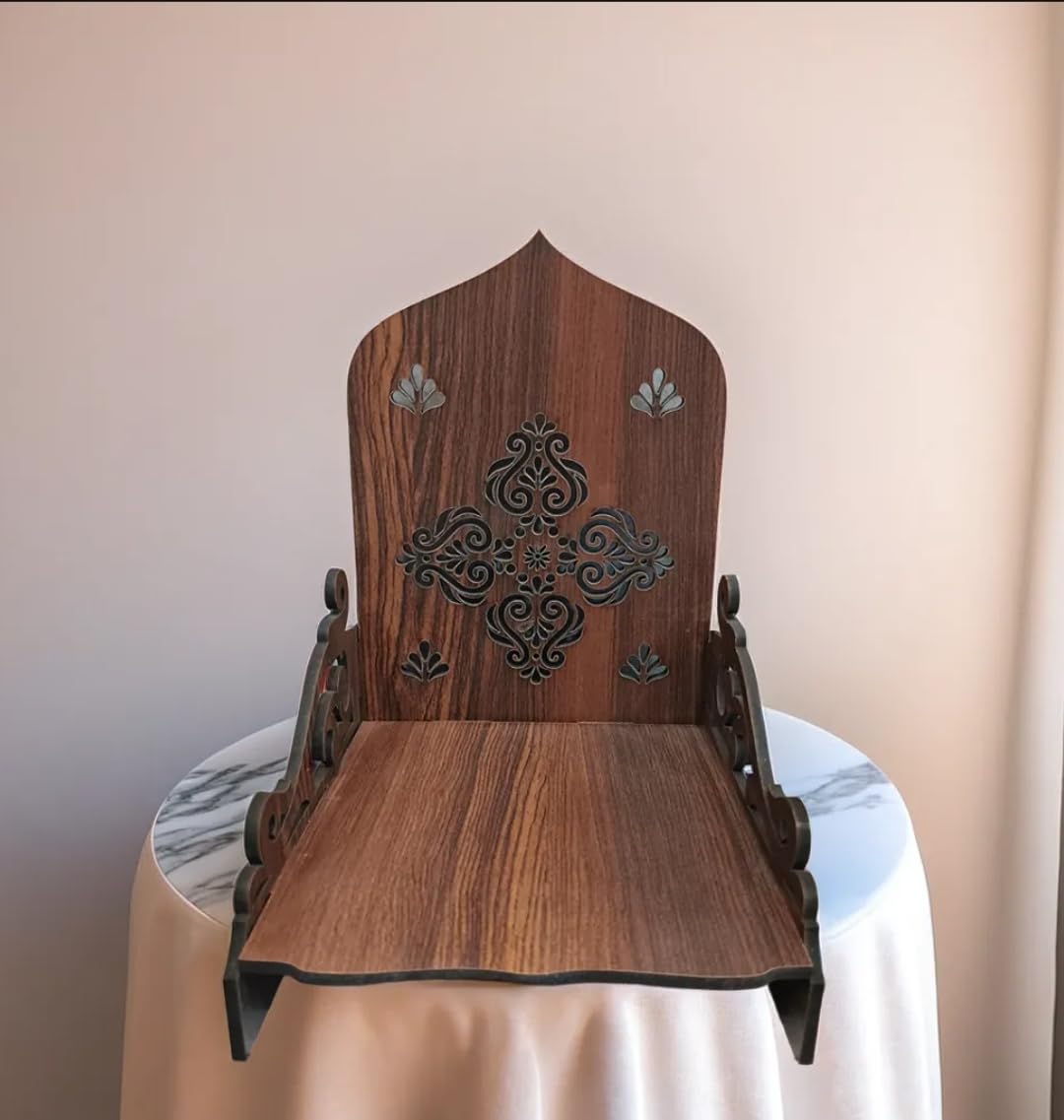 Sankalan's Wooden Quran Book Stand with Ornate Carved Design, Brown, Islamic Style, Decorative Holder-image-17