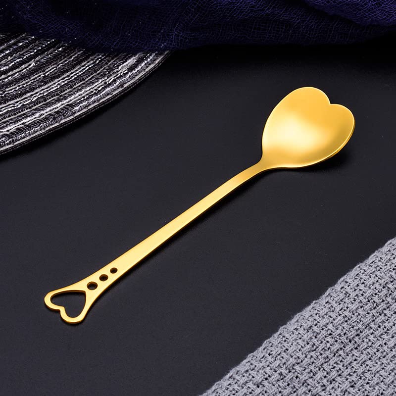 Set di 10 cucchiai da dessert a forma di cuore in acciaio inox per casa, ristorante, bar e bar, design elegante, multiuso e di qualità durevole oro