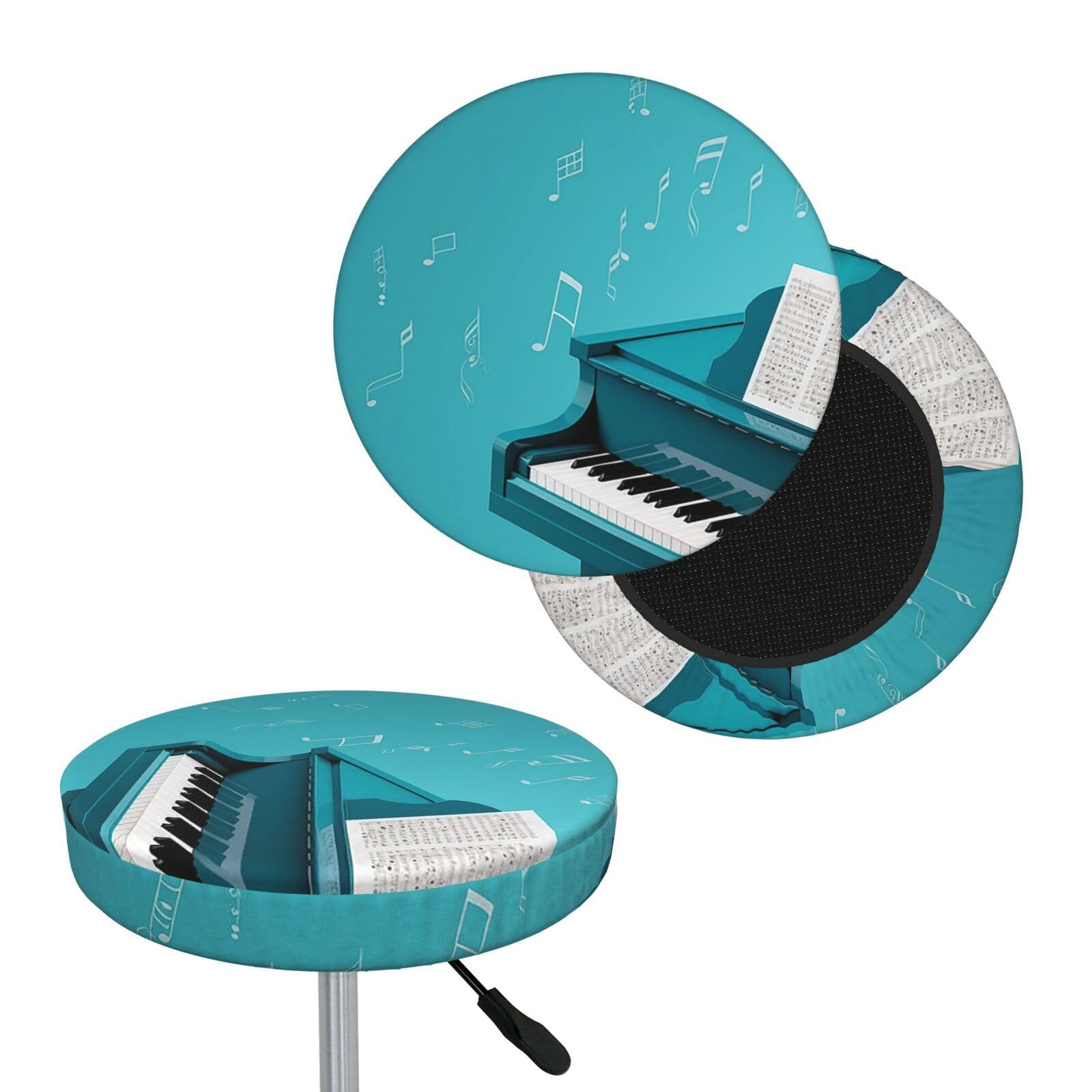NONHAI Piano on Blue Background Bar Stool Cover Round Elastic Stool Cushion Covers Dustproof Bar Chair Cover Washable Stool Cushion Slipcover Stretch Stool Seat Covers for 12-14 Inch Chair
