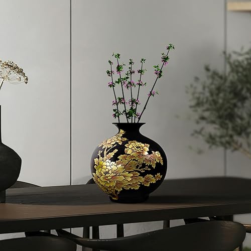 Miniatura 7 de ECYC Florero de cerámica de mesa hecho a mano brillante peonía pastel floreros de porcelana negra esmalte de cristal floreros decoración del hogar