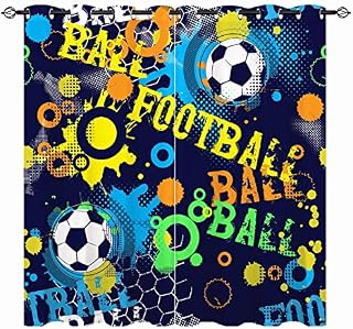 YUANZU Boys Curtains - Kids Abstract Colorful Sport Football Print Pattern Eyelet Blackout Thermal Insulated & Room Darkening Window Drapes for Nursery Baby Bedroom Playroom 2 Panels W117cm x D137cm