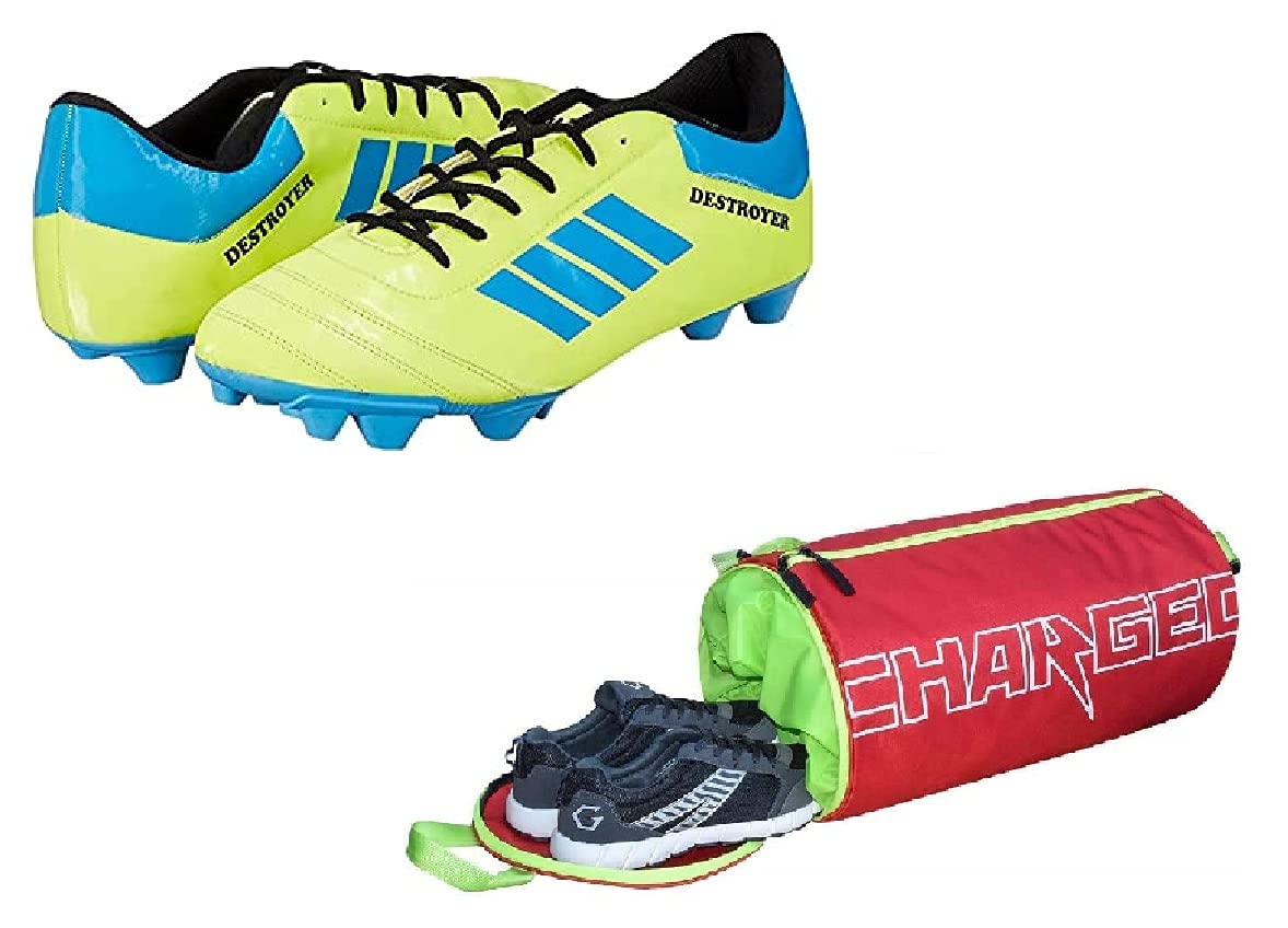 Charged Sports Bag Bueno Red With Gowin Football Shoe Destroyer Cyan Size-8