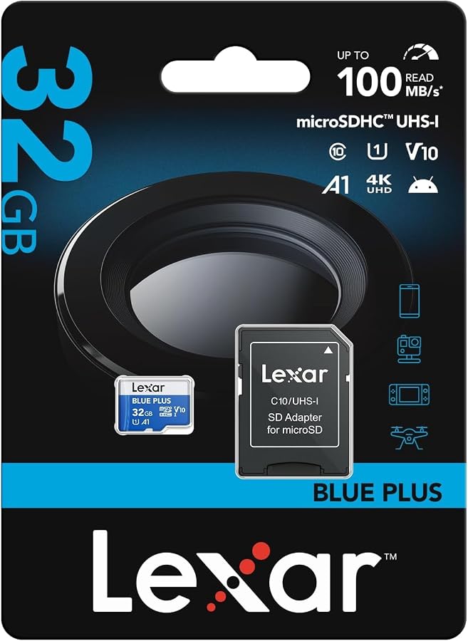 ليكسار بطاقة ذاكرة MicroSDHC بلو بلس UHS-I سعة 32GB مع محول SD