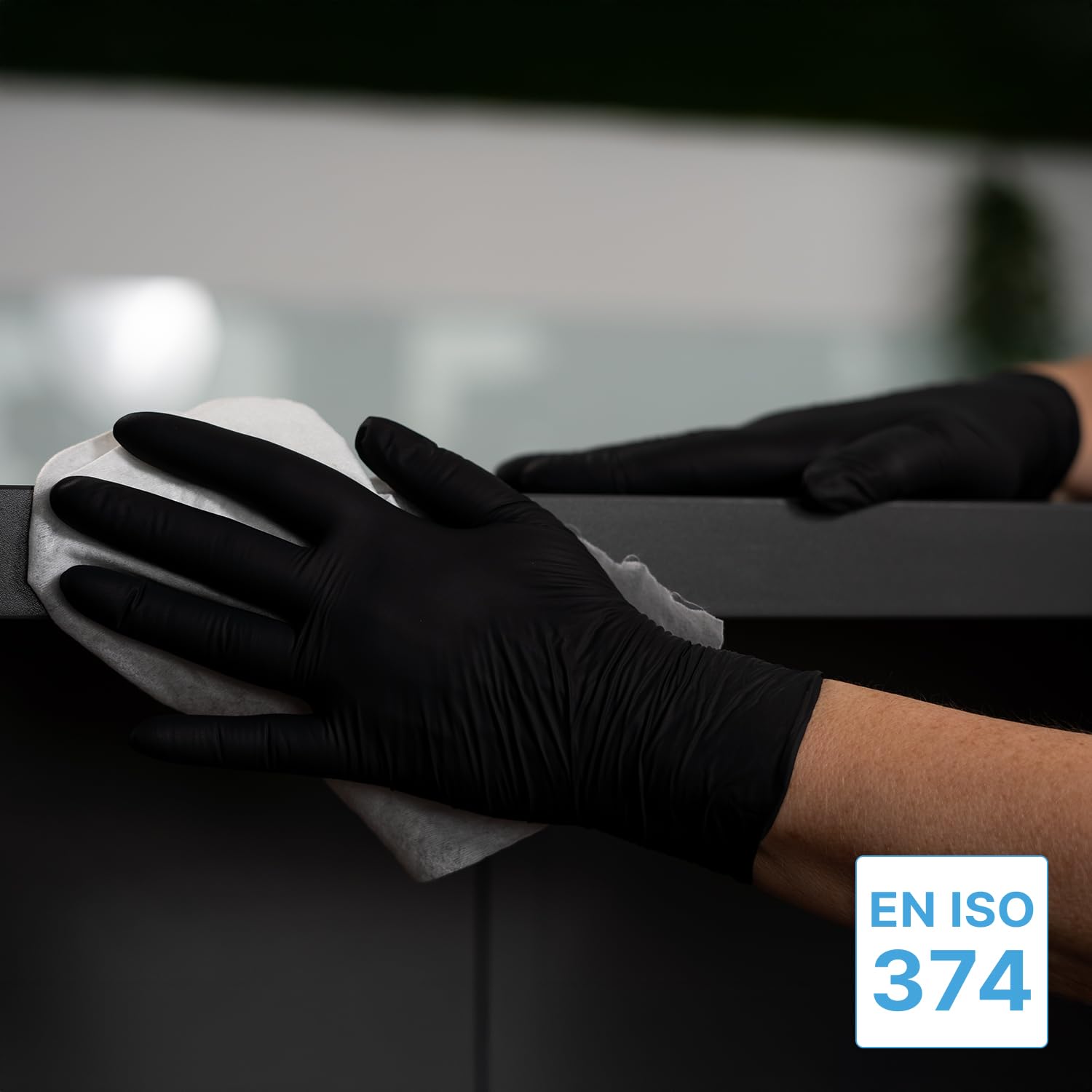 ARNOMED Guantes nitrilo extra fuerte talla L, guantes de nitrilo 50% más gruesos, negro,1000 uds/caja, sin polvo, sin látex, guantes nitrilo talla S, M, L y XL, guantes nitrilo desechables