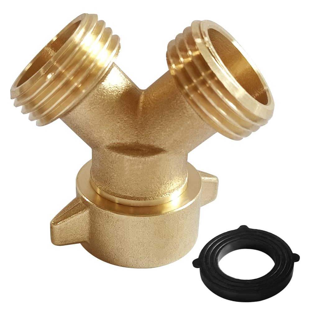 Joywayus Brass 3/4" GHT Garden Hose Splitter Body Backyard 2 Way Y Shaped Swivel Connector Threaded Pipe Fitting Coupler Adapter with Washer