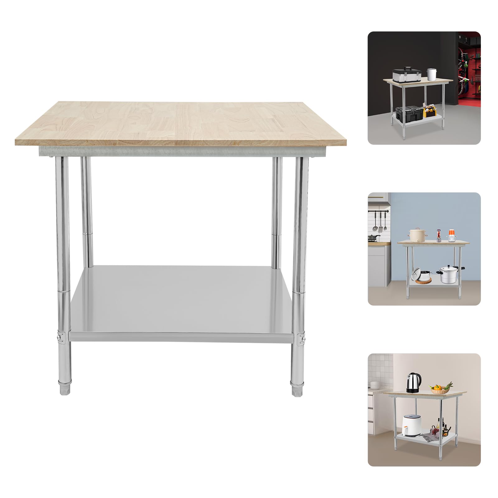 Stainless Steel Table, Adjustable Kitchen Work Prep Table, Modern Kitchen Counter, More Suitable for Commercial Restaurants